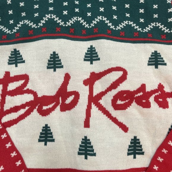 Bob Ross Ugly Christmas Sweater Adult MEDIUM M Painting Holiday Trees Afro NEW - Picture 11 of 12